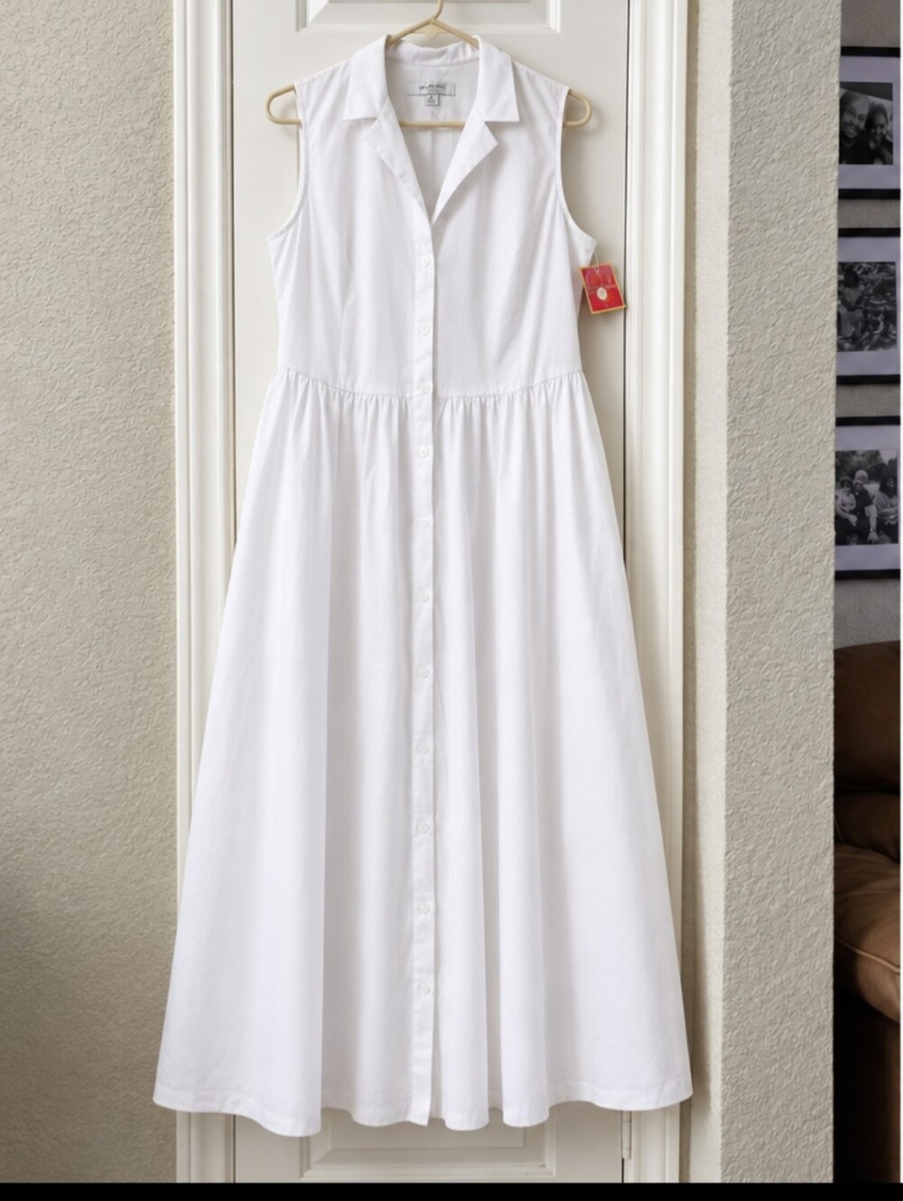 Womens' White Sleeveless Button-Down Dress